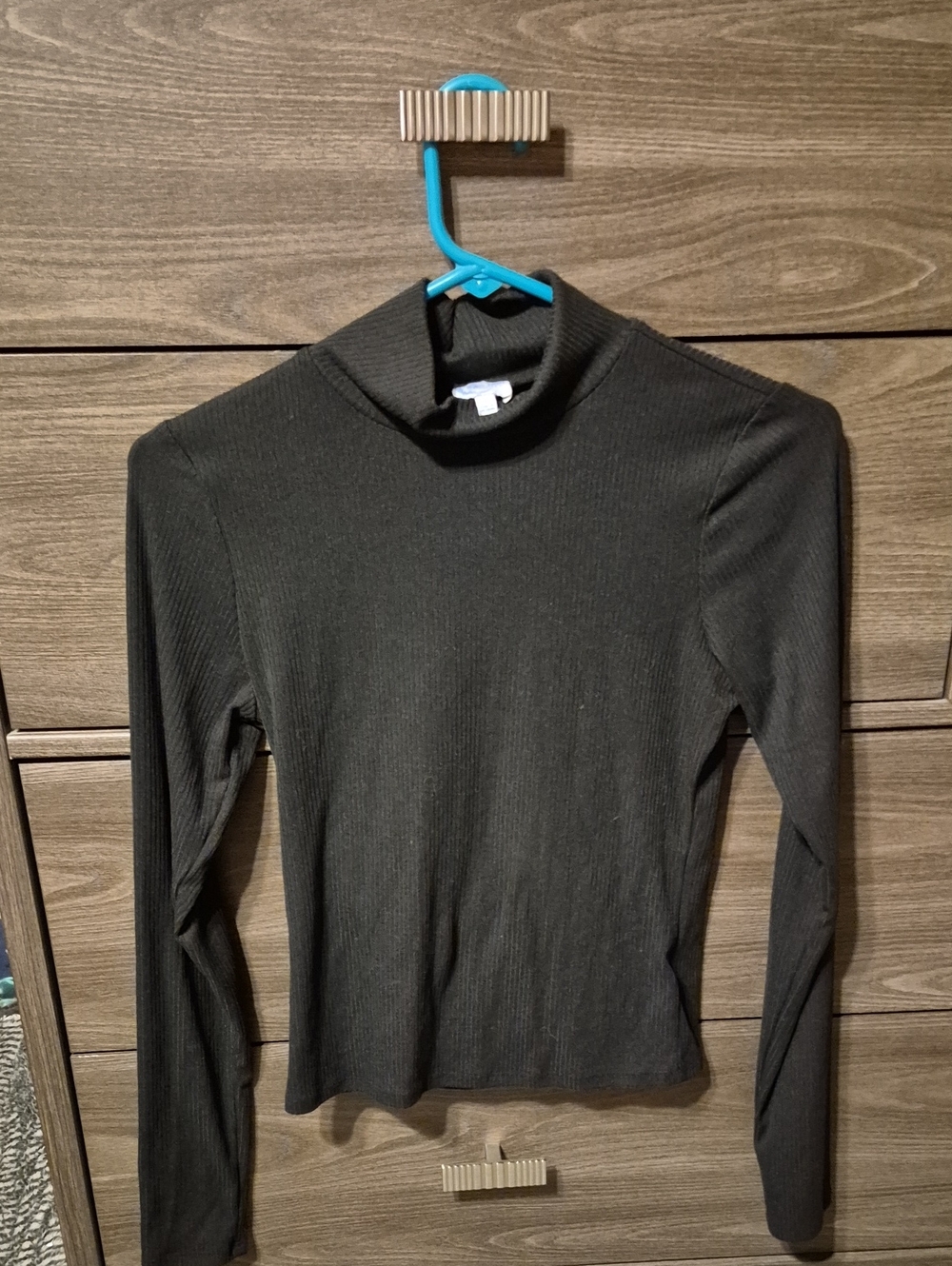 Blue Rain Black Ribbed Mock Neck Long Sleeve Top
